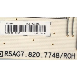 KIT DE TARJETAS PARA TV HISENSE / MAIN 232510 / RSAG7.820.8252/ROH / FUENTE 222684 / RSAG7.820.7748/ROH / T-CON 55.43T10.C02 / 55T32-COF CTRL BD / PANEL HD426K3U51-T1\S0\GM\ROH / MODELO 43R6E